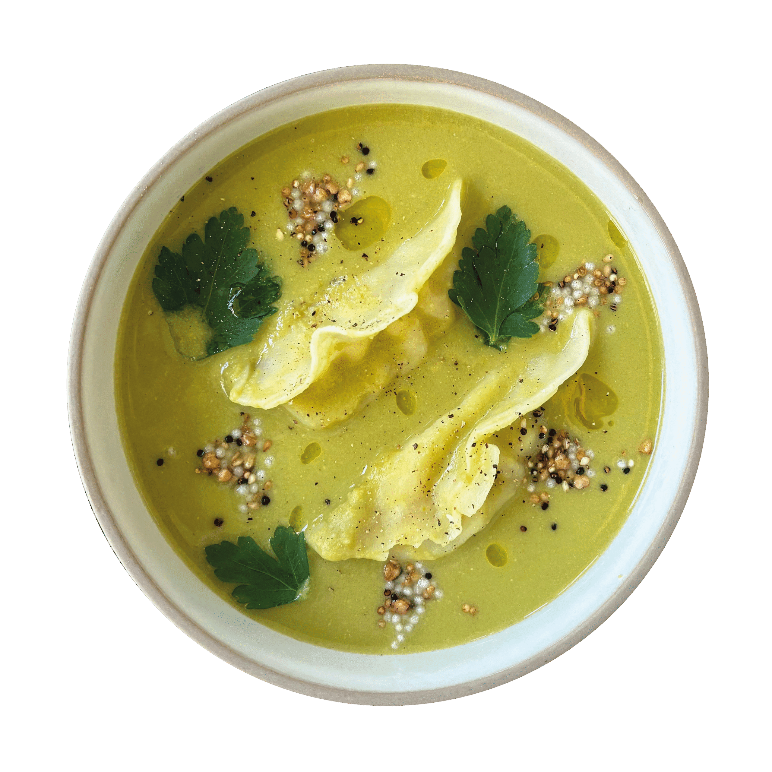 Asparagus Dumplings & Green Peas